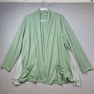 LOGO Lounge Cardigan Womens XL‎ Sage Green Open Front Chiffon Swiss Dot Pockets